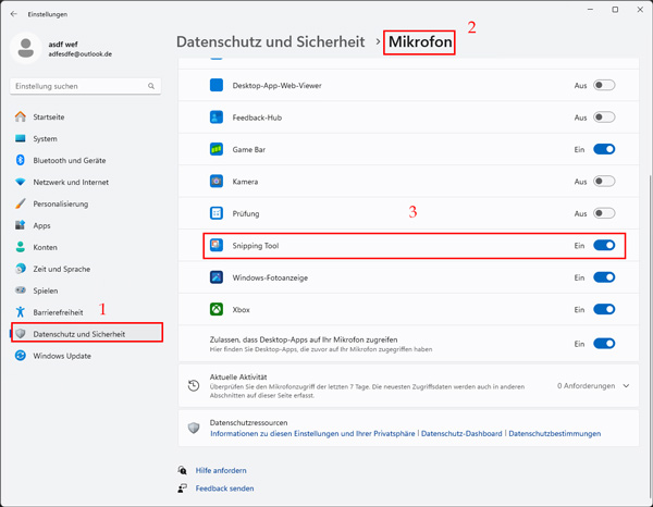 Snipping Tool Mikrofon einschalten