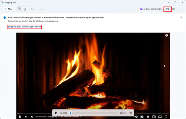 Snipping Tool Video speichern