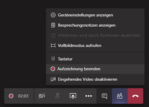 Teams-Meeting: Aufzeichnung beenden