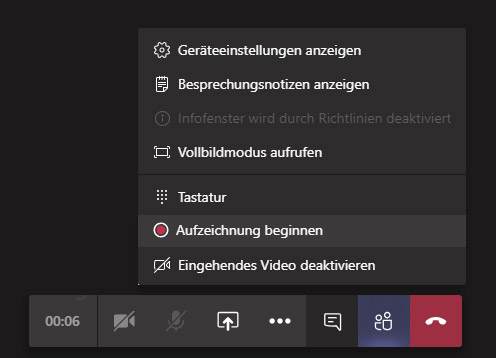 Teams-Meeting: Aufzeichnung beginnen