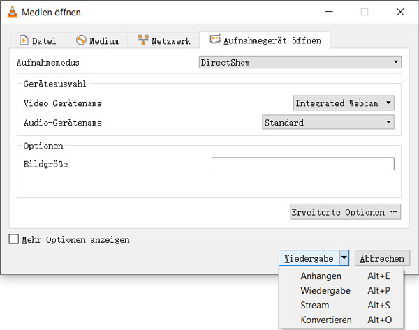 Webcamo aufnehmen mit VLC