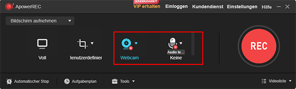 Webcam und Audio einschalten