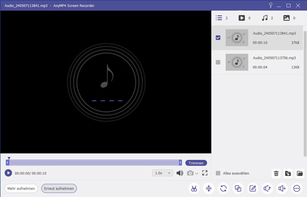aufgenommene Audio bearbeiten und speichern