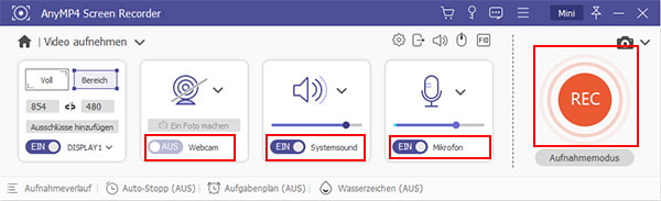 Aufnahme einstellen und beginnen