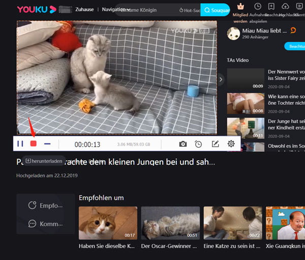 Aufnahme von Youku Video beenden