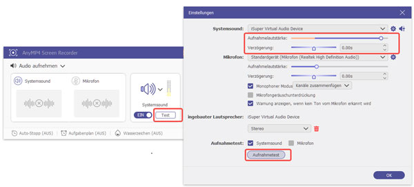 Aufnahmetest für YouTube-Audio durchführen