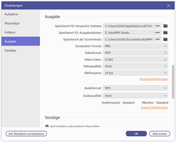 Ausgabe-Einstellungen