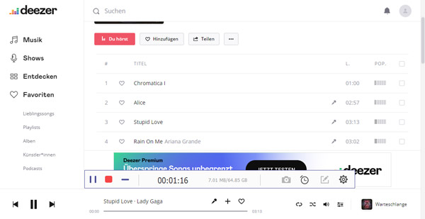 Deezer-Musik aufnehmen