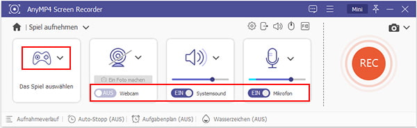 Fenster wählen und Aufnahme einstellen