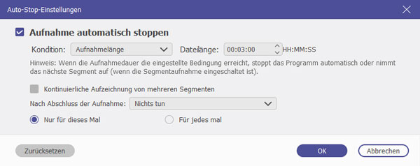 Aufnahmezeit einstellen