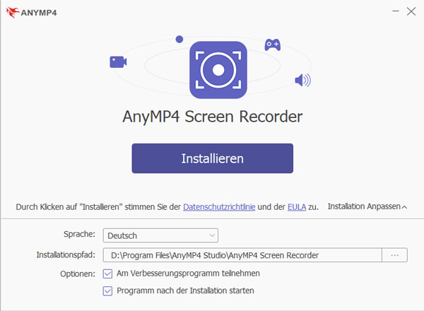Screen Recorder Installation anpassen
