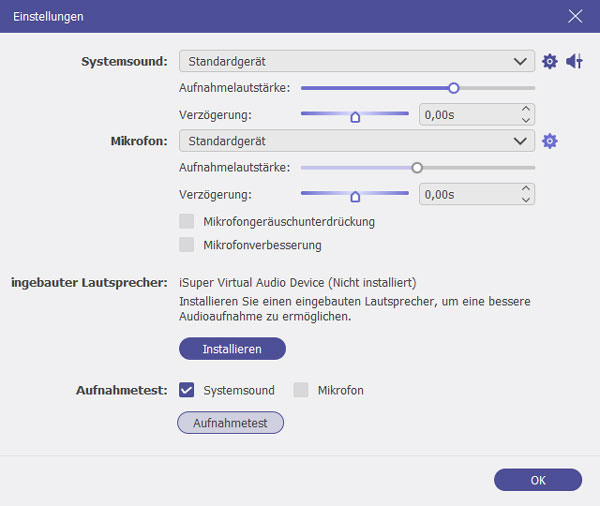Systemsound und Mikrofon testen