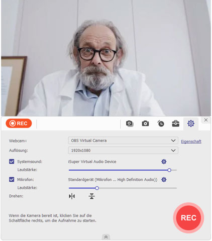 Webcam-Aufnahme einstellen