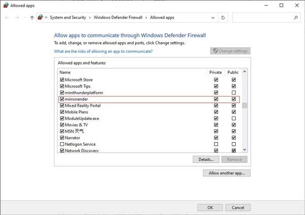 Windows Defender Firewall zulassen