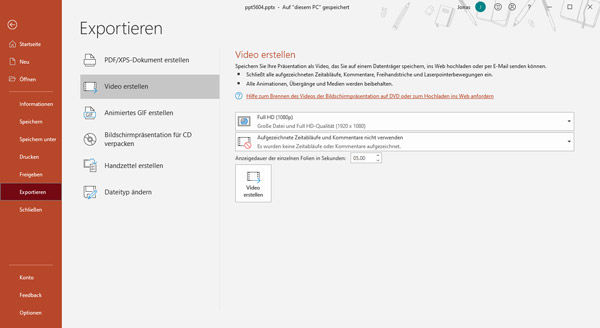 PowerPoint-Präsentation als Video exportieren