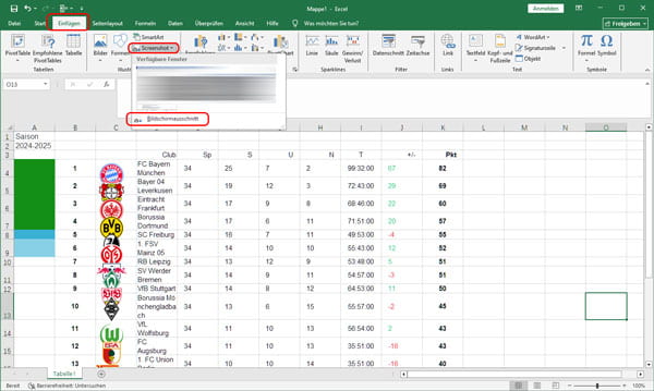 Screenshot in Excel erstellen