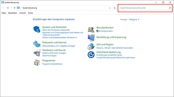 Systemsteuerung suchen
