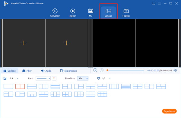 Eine Split-Screen-Vorlage wählen