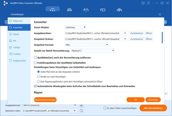 Einstellungen von Video Converter Ultimate