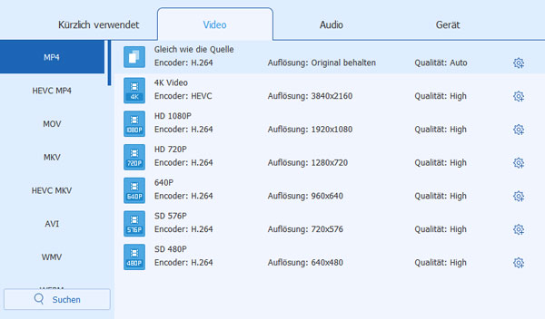 WebM als Ausgabeformat einstellen