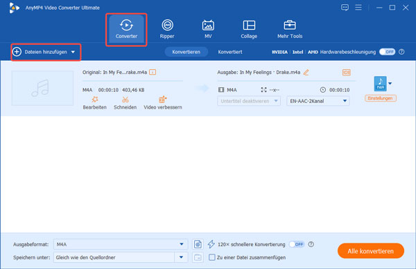M4A-Dateien hinzufügen