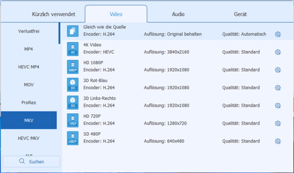 MKV als Ausgabeformat wählen