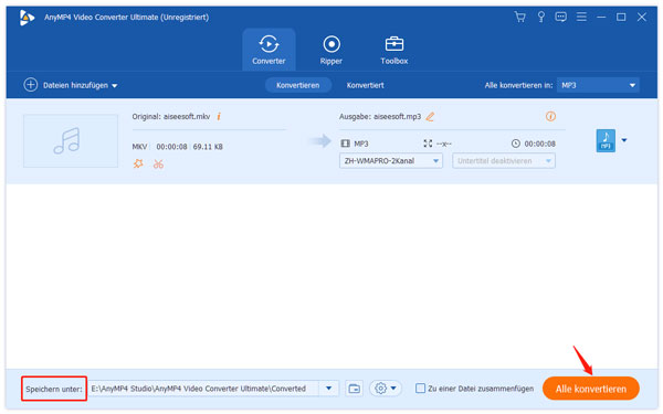 Speicherort für MP3 wählen