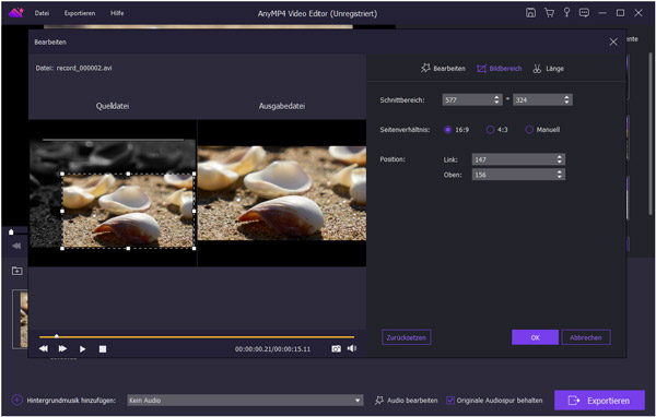 Video-Seitenverhältnis ändern mit AnyMP4 Video Editor