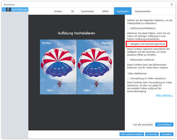 Helligkeit und Kontrast optimieren