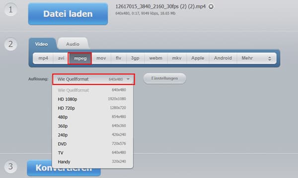 Auflösung in Video Converter wählen
