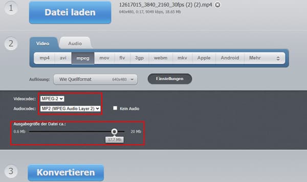 Ausagabegröße in Video Converter wählen