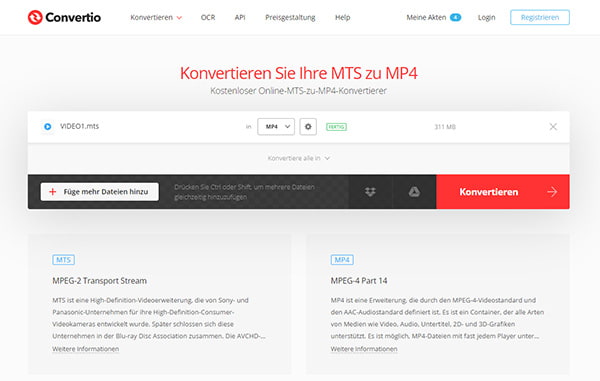 AVCHD in MP4 mit Convertio umwandeln