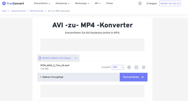 AVI in FreeConvert hinzufügen