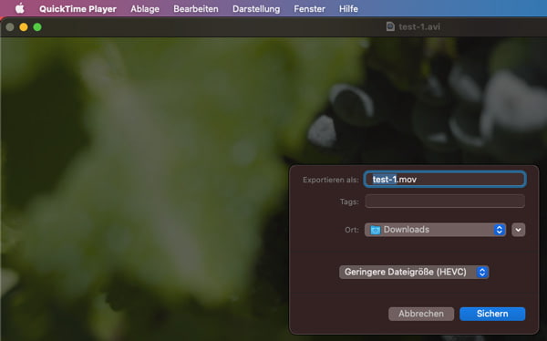AVI in MOV umwandeln mit QuickTime Player