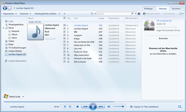 CD in Windows Media Player laden