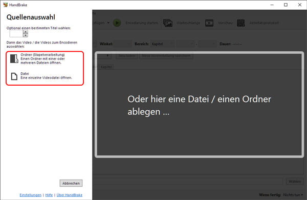 Datei in HandBrake hinzufügen