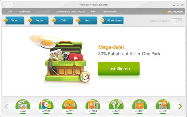 Oberfläche von Freemake Video Converter