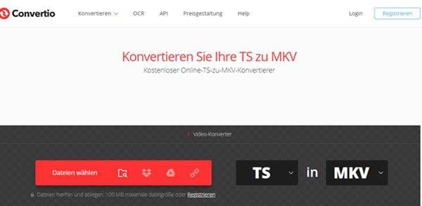 Hauptseite von Convertio