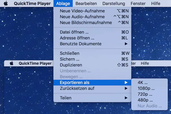 HEVC in MP4 mit QuickTime Player umwandeln