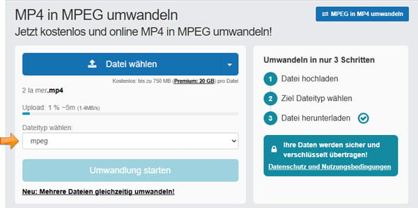Konvertierung mit online-umwandeln starten