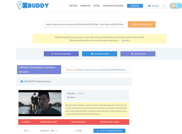 Mit 9xbuddy Youku Video downloaden