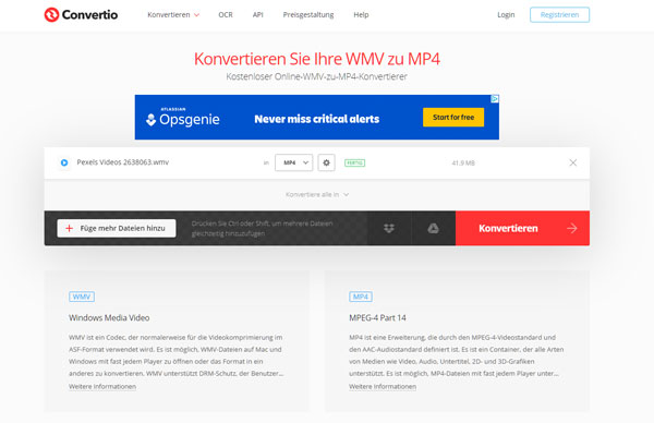 Mit Convertio WMV in MP4 umwandeln