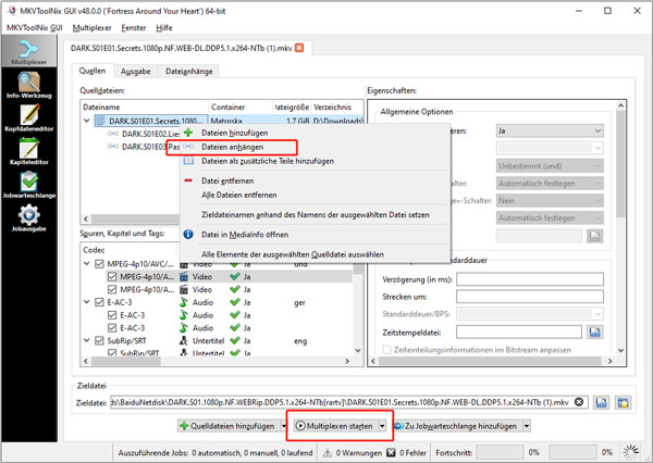 MKV-Dateien zusammenfügen mit MKVToolNix