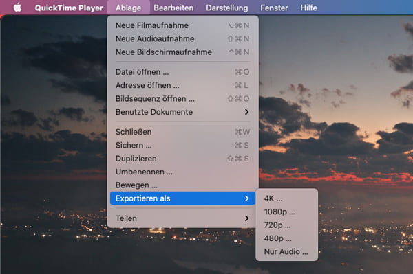 MP4 in MOV umwandeln mit QuickTime Player