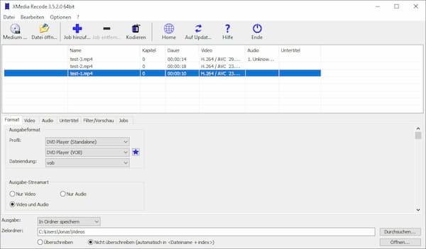 MP4 in VOB umwandeln mit XMedia Recode