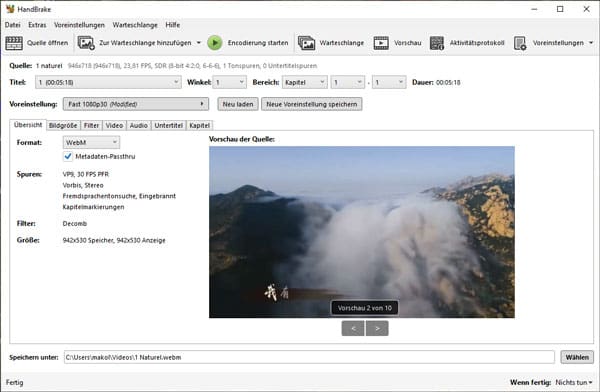 MP4 in WebM umwandeln mit HandBrake