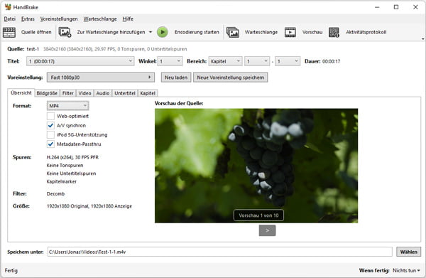 MPEG umwandeln mit HandBrake