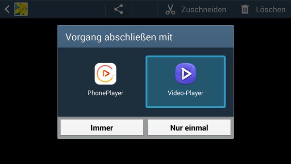 Video Player auf Samsung wählen
