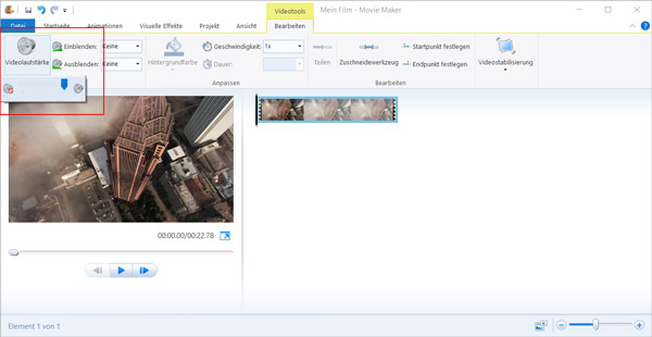 Videolautstärke erhören mit Windows Movie Maker