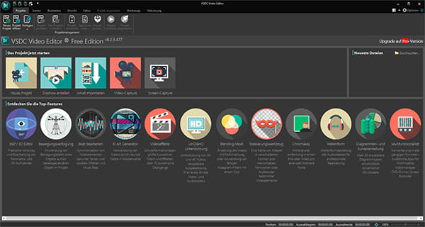 Oberfläche von VSDC Free Video Editor